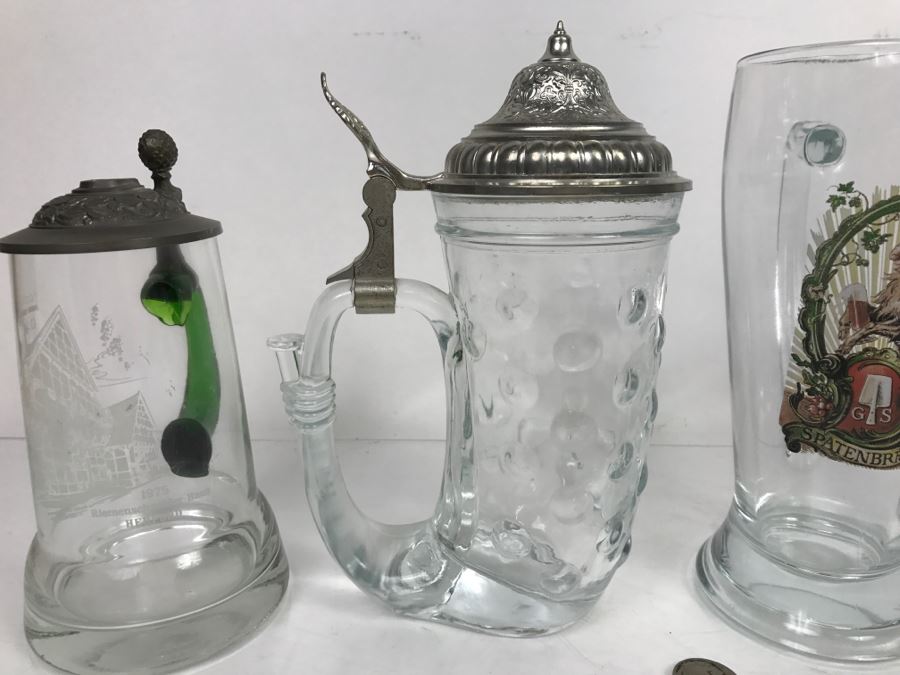 Set Of (4) Glass German Beer Steins [Photo 5]
