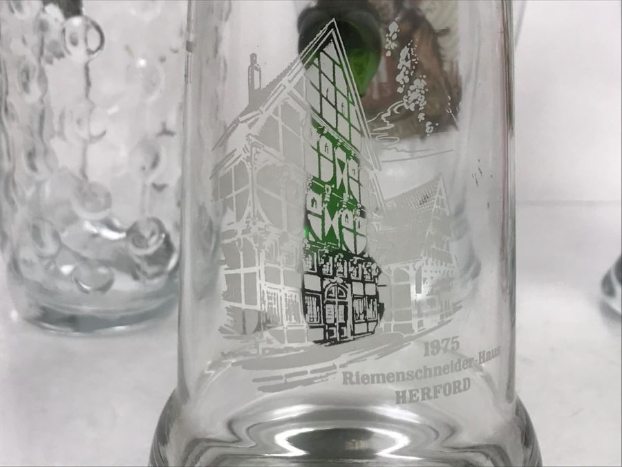 Set Of (4) Glass German Beer Steins [Photo 9]