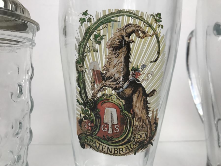Set Of (4) Glass German Beer Steins [Photo 3]