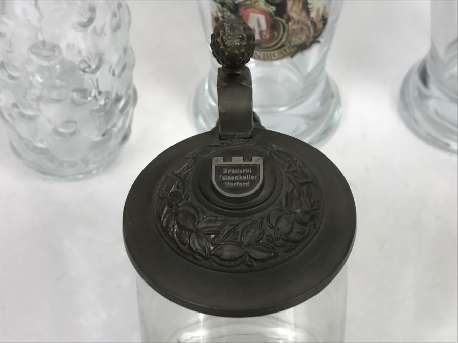 Set Of (4) Glass German Beer Steins [Photo 11]
