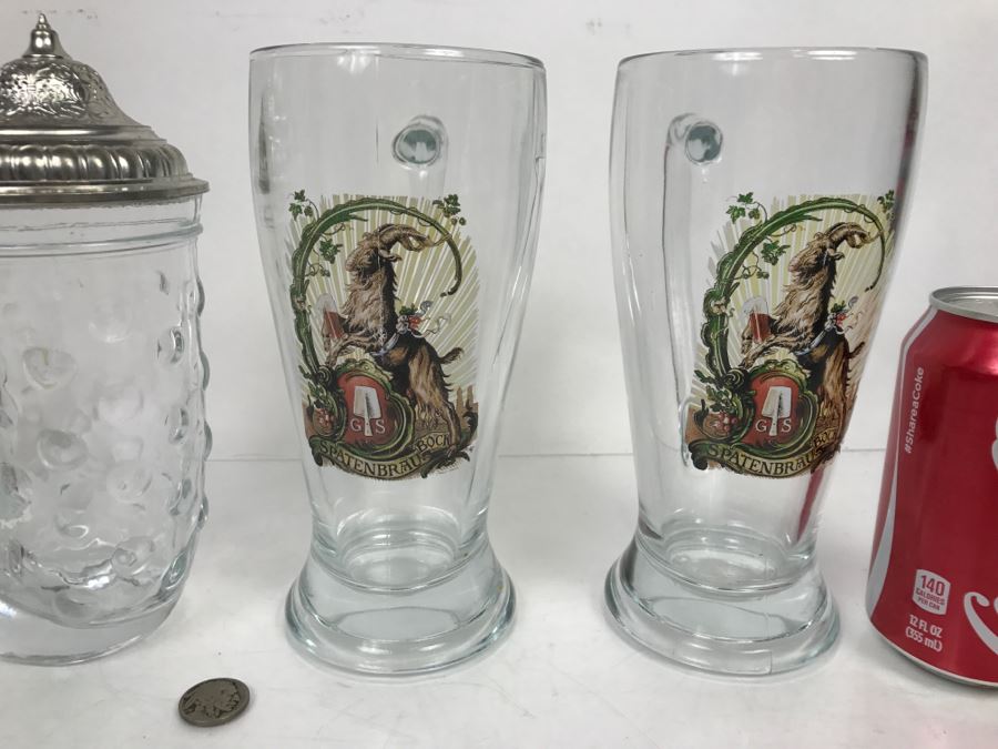 Set Of (4) Glass German Beer Steins [Photo 2]