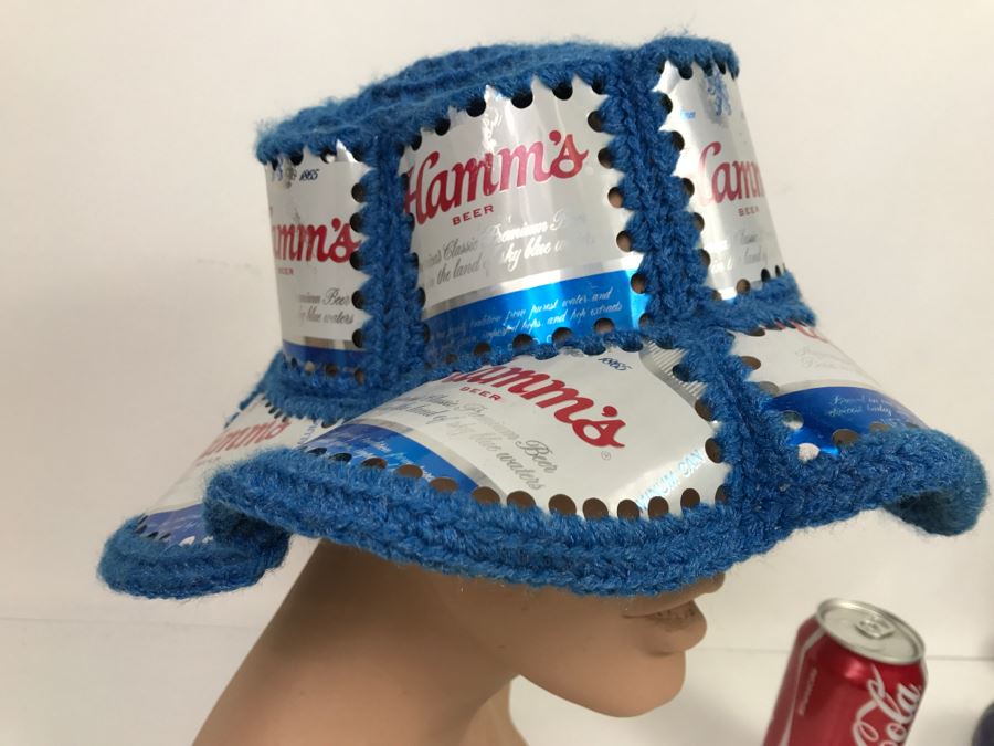 Vintage Advertising Crochet Hat With Hamm's Beer Aluminum Cans [Photo 5]