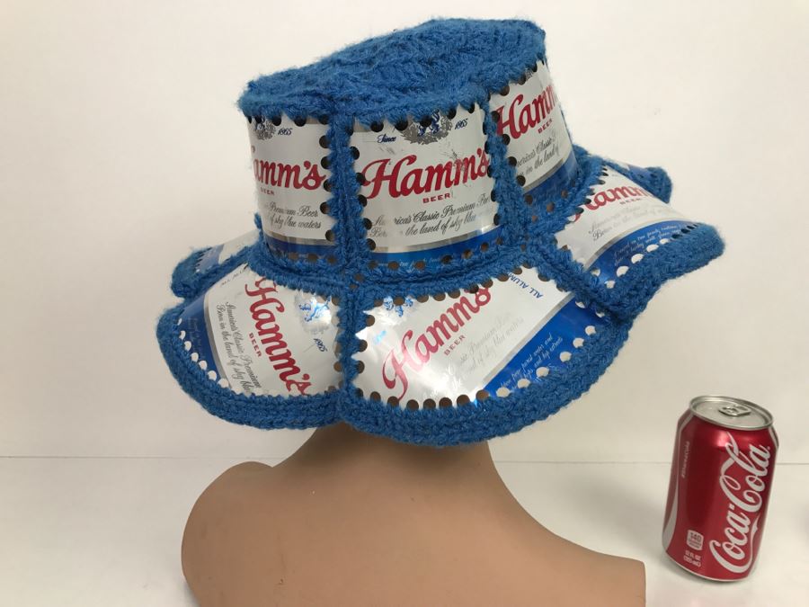 Vintage Advertising Crochet Hat With Hamm's Beer Aluminum Cans [Photo 6]