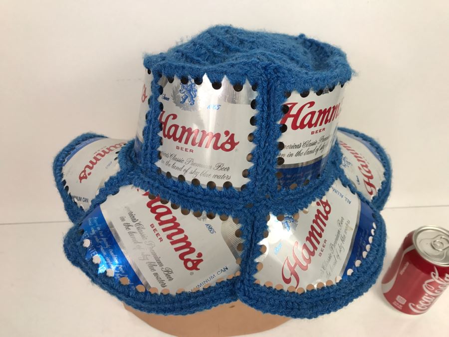 Vintage Advertising Crochet Hat With Hamm's Beer Aluminum Cans [Photo 4]