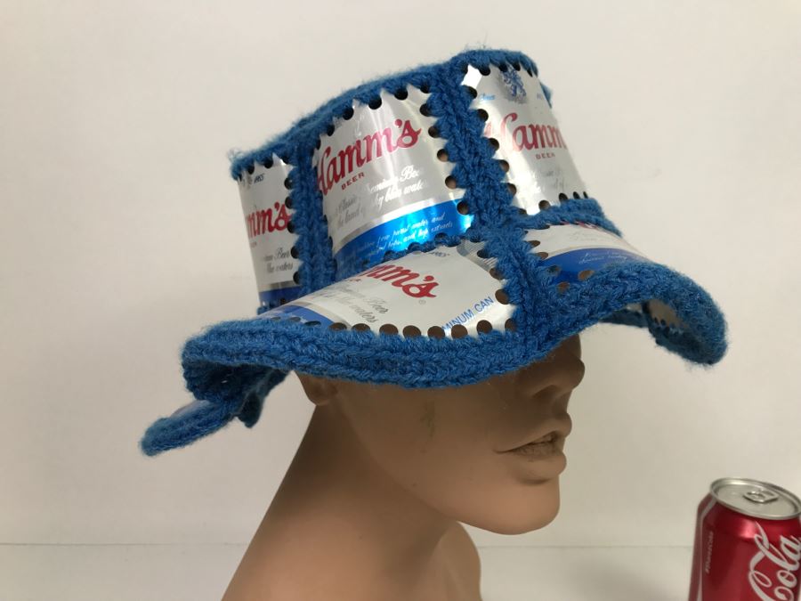 Vintage Advertising Crochet Hat With Hamm's Beer Aluminum Cans [Photo 1]