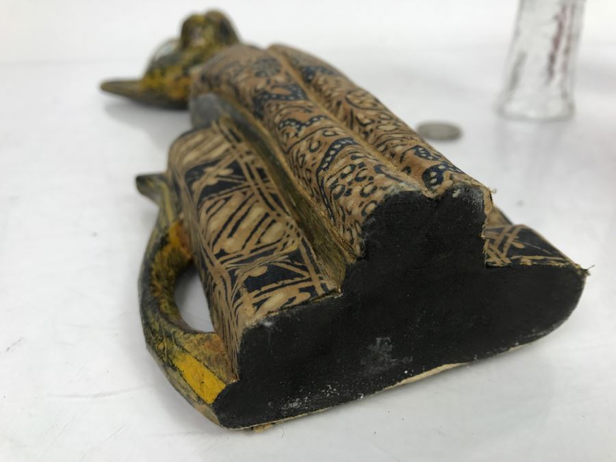 (2) Carved Wood Hand Painted Cats And Art Glass Mushroom [Photo 12]