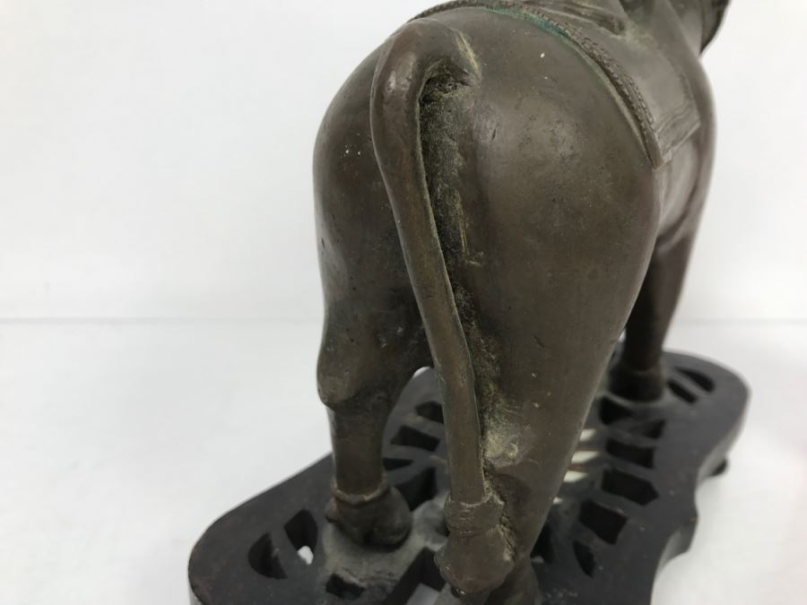 Vintage Bronze Cow Sculpture On Wooden Base From India [Photo 14]