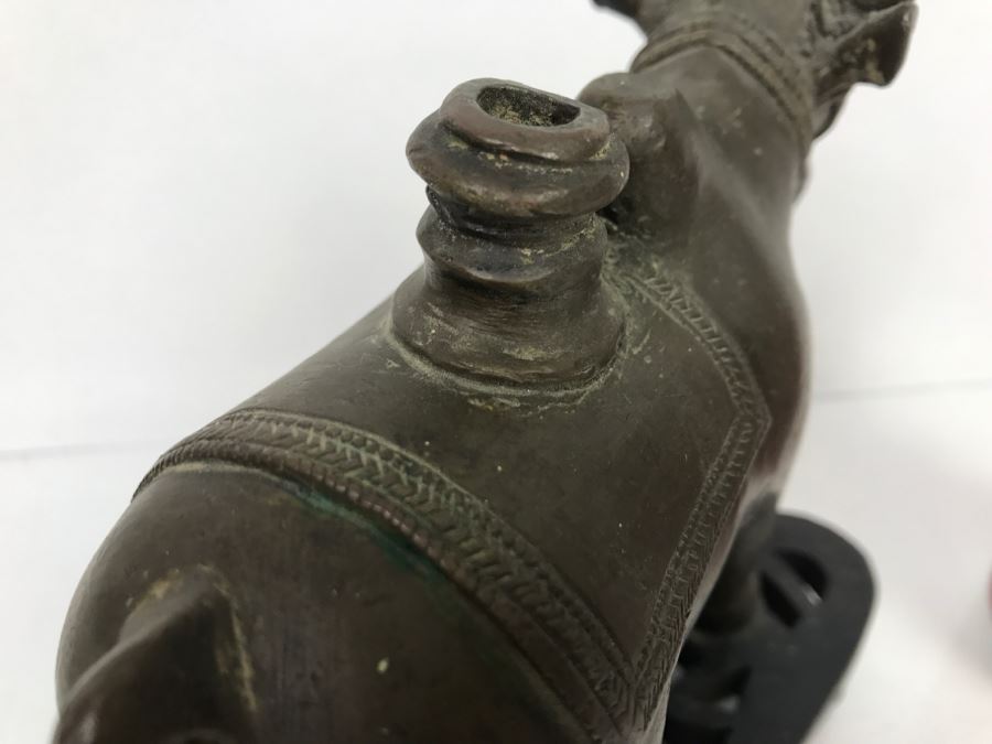 Vintage Bronze Cow Sculpture On Wooden Base From India [Photo 15]