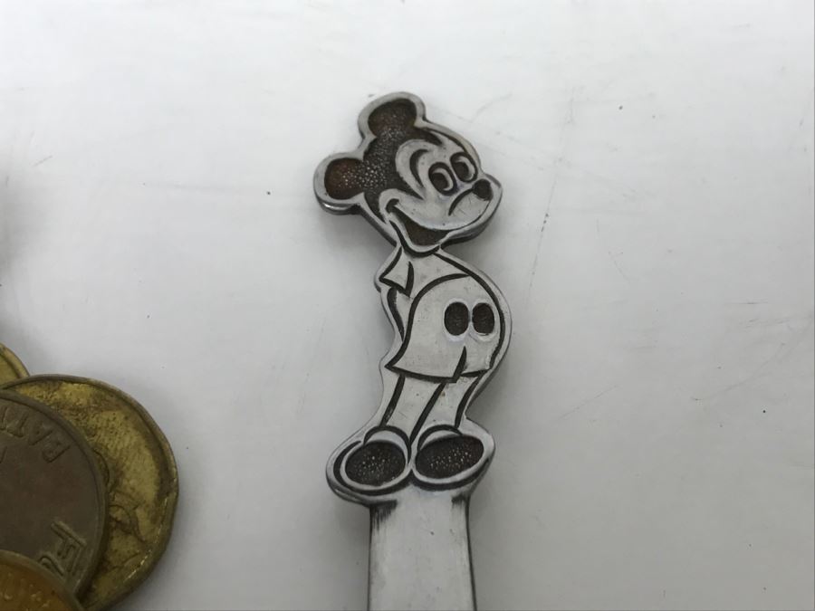 Various Game Tokens And Vintage Child's Mickey Mouse Spoon By Bonny Japan [Photo 3]