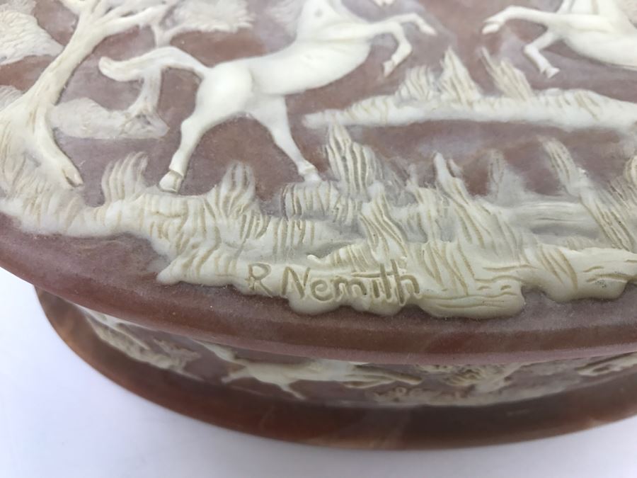 Vintage Incolay Stone Box Featuring Unicorns Signed R Nemith [Photo 4]