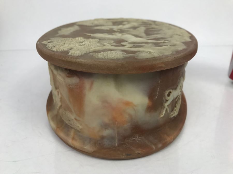 Vintage Incolay Stone Box Featuring Unicorns Signed R Nemith [Photo 6]