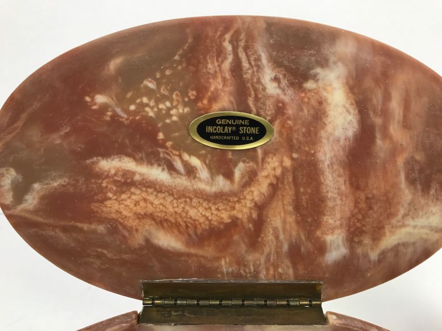 Vintage Incolay Stone Box Featuring Unicorns Signed R Nemith [Photo 9]