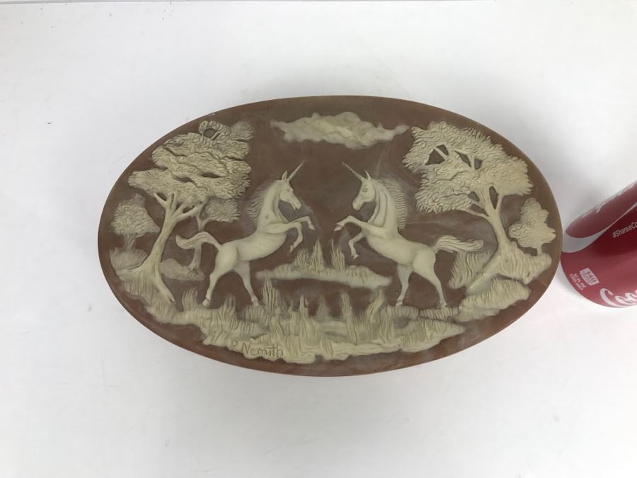 Vintage Incolay Stone Box Featuring Unicorns Signed R Nemith [Photo 2]