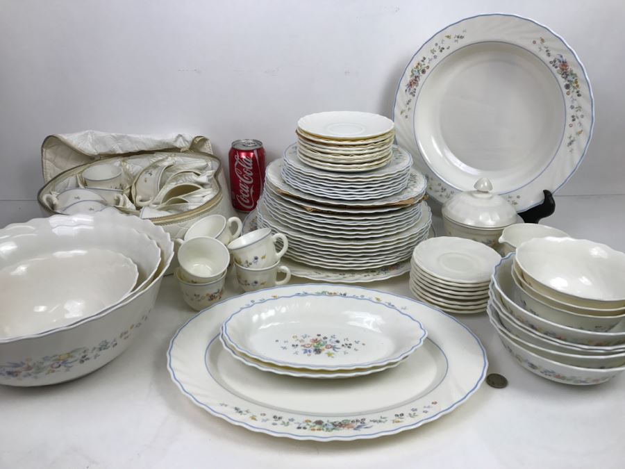 Large Set Apx 76 Pieces Of Arcopal France Dinnerware Plates Cups Bowls