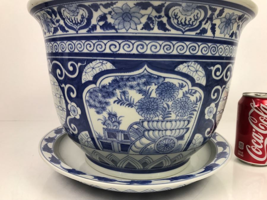 Contemporary Asian Blue And White Flower Pot Hand Painted In Thailand [Photo 5]