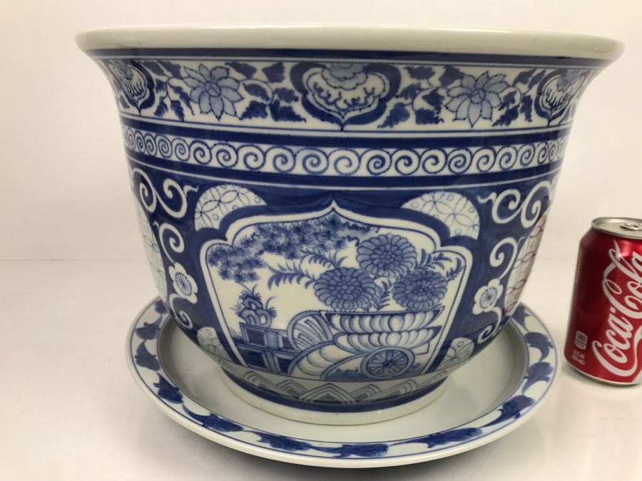 Contemporary Asian Blue And White Flower Pot Hand Painted In Thailand [Photo 6]