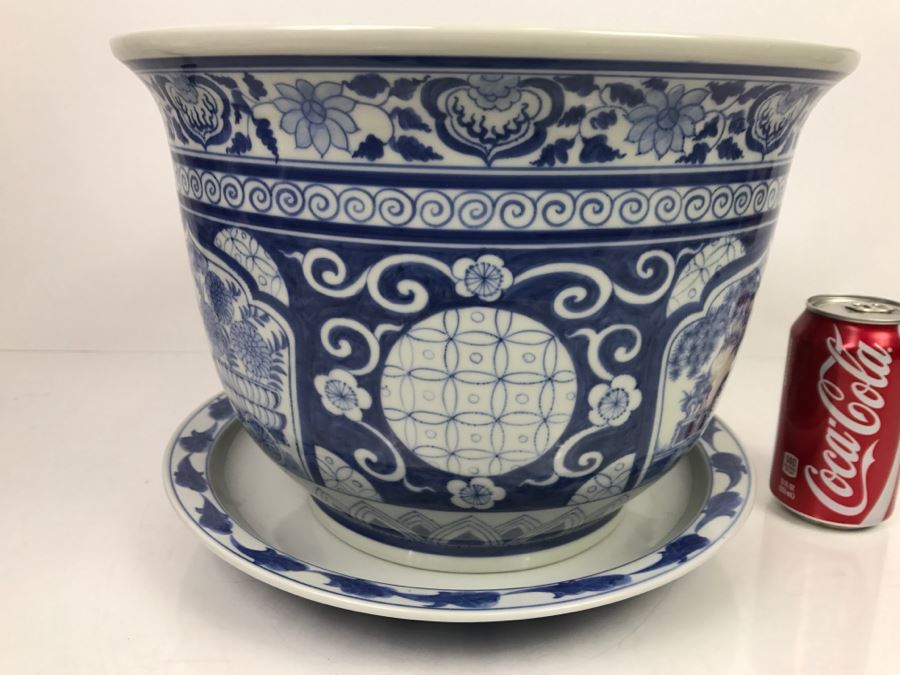 Contemporary Asian Blue And White Flower Pot Hand Painted In Thailand [Photo 4]