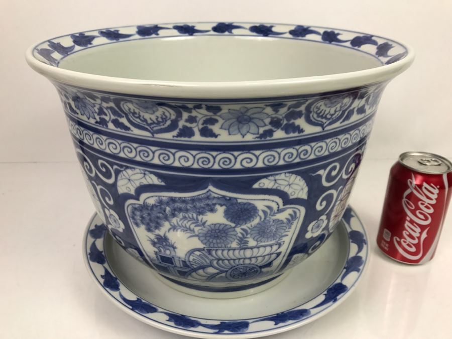 Contemporary Asian Blue And White Flower Pot Hand Painted In Thailand [Photo 2]