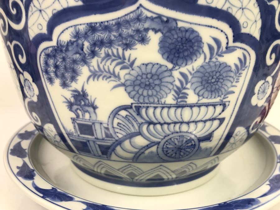 Contemporary Asian Blue And White Flower Pot Hand Painted In Thailand [Photo 3]