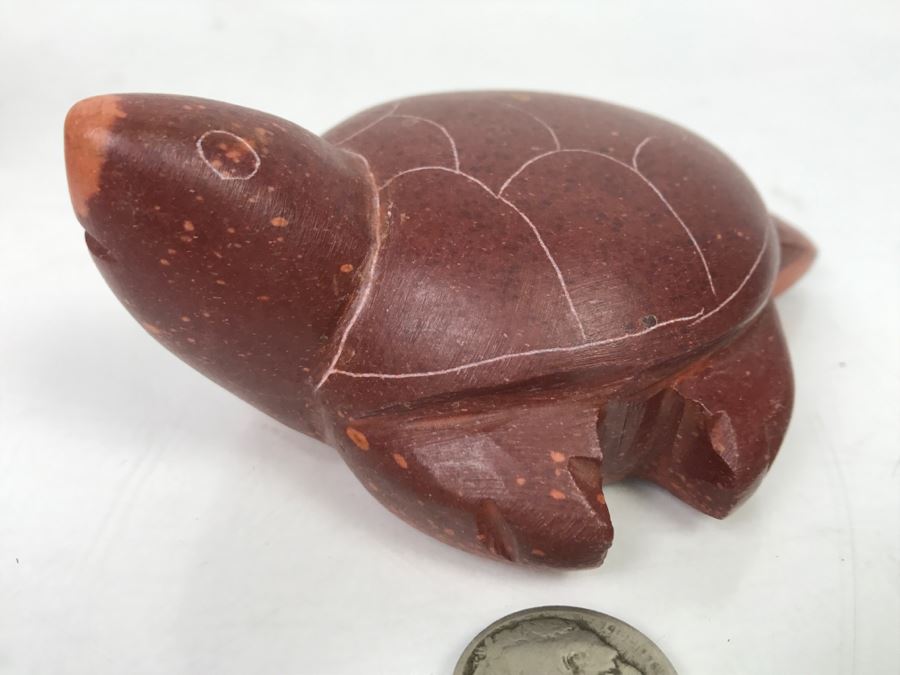 Carved Pipestone Catlinite Turtle Signed CB