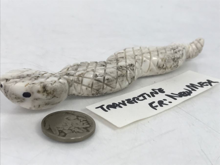 Native American Carved Rattle Snake Travertine Carving From New Mexico [Photo 12]