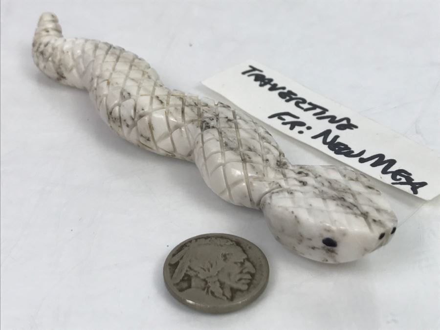 Native American Carved Rattle Snake Travertine Carving From New Mexico [Photo 26]