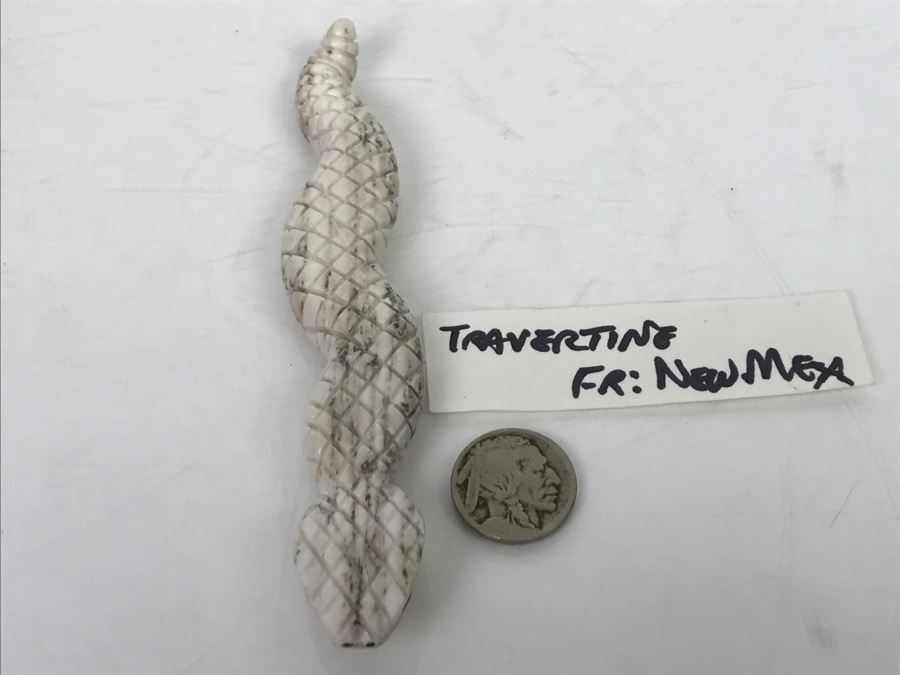 Native American Carved Rattle Snake Travertine Carving From New Mexico [Photo 19]