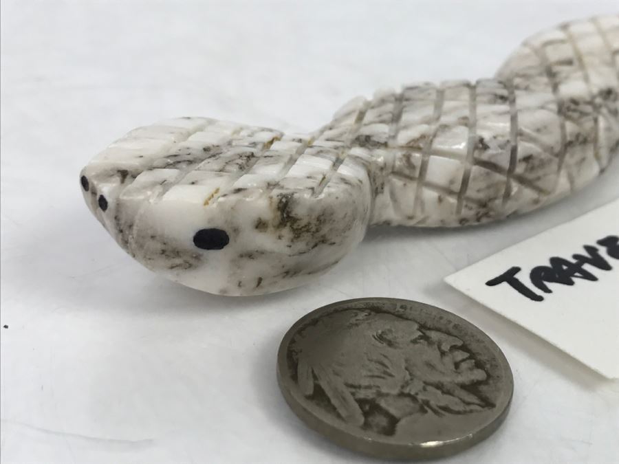 Native American Carved Rattle Snake Travertine Carving From New Mexico [Photo 14]