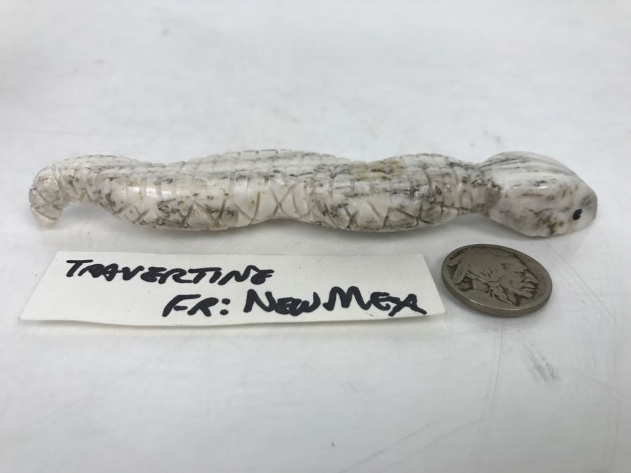 Native American Carved Rattle Snake Travertine Carving From New Mexico [Photo 4]