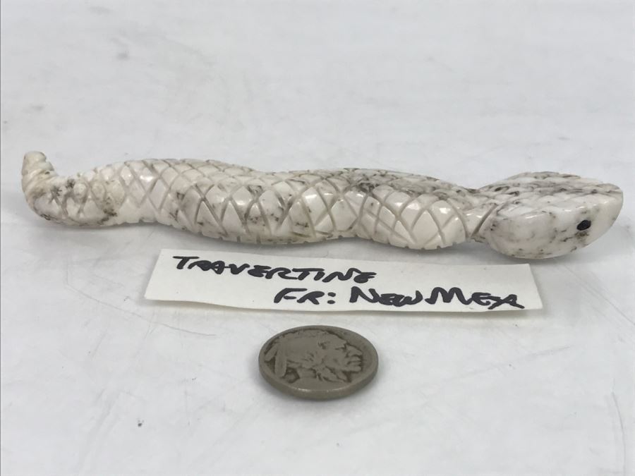 Native American Carved Rattle Snake Travertine Carving From New Mexico [Photo 20]