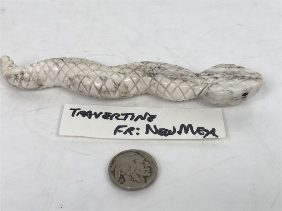 Native American Carved Rattle Snake Travertine Carving From New Mexico [Photo 21]