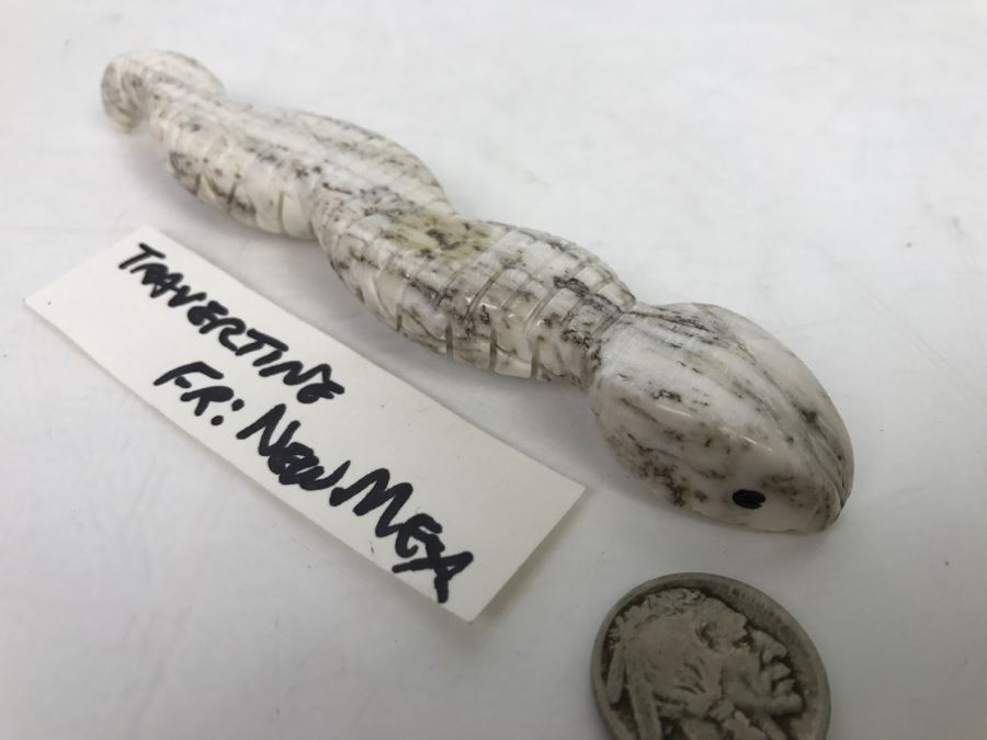 Native American Carved Rattle Snake Travertine Carving From New Mexico [Photo 6]