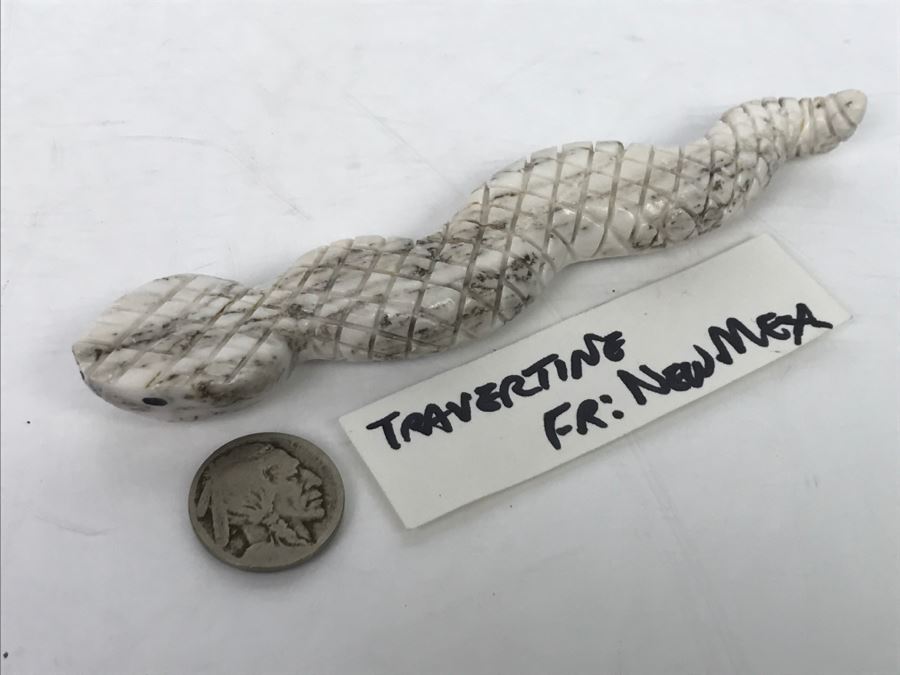 Native American Carved Rattle Snake Travertine Carving From New Mexico [Photo 13]