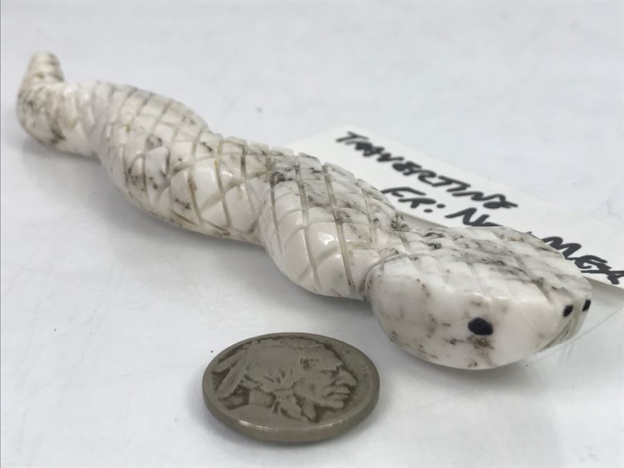 Native American Carved Rattle Snake Travertine Carving From New Mexico [Photo 25]