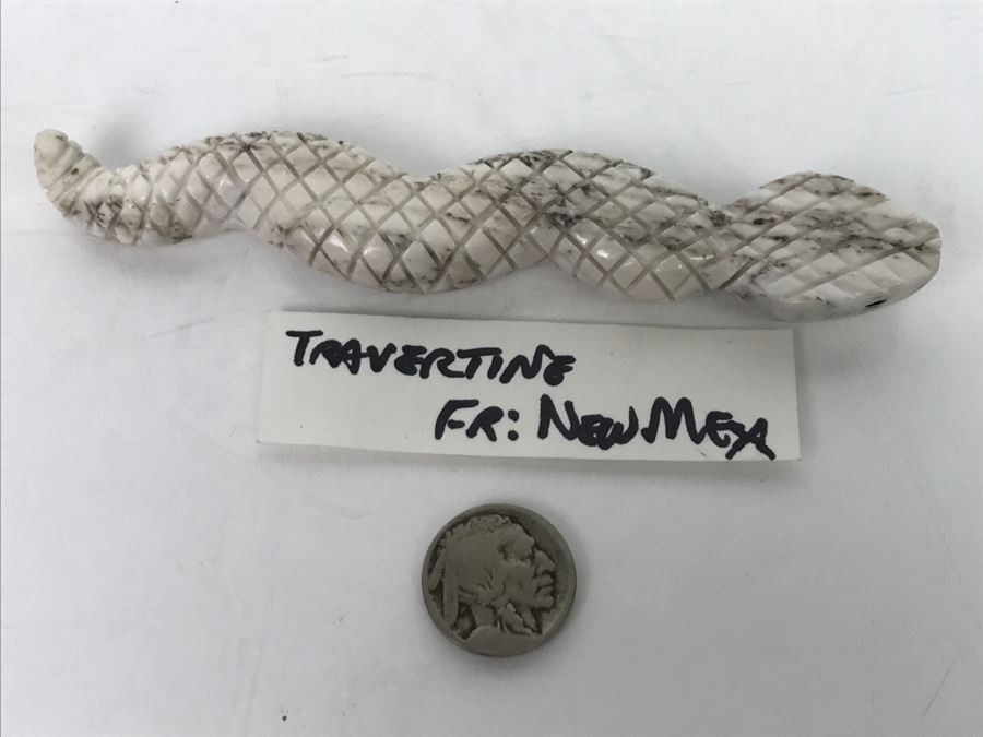 Native American Carved Rattle Snake Travertine Carving From New Mexico [Photo 22]