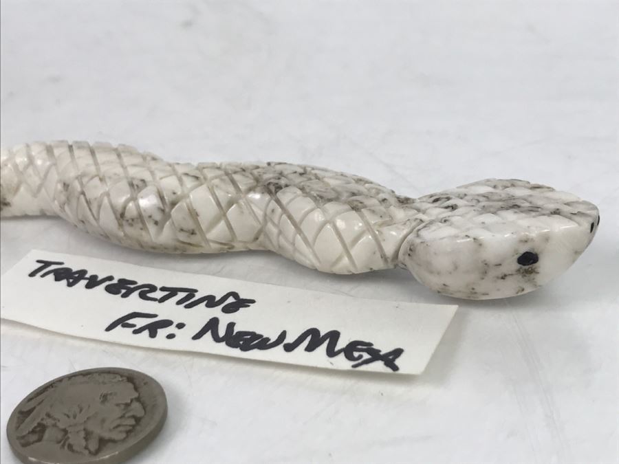 Native American Carved Rattle Snake Travertine Carving From New Mexico [Photo 23]