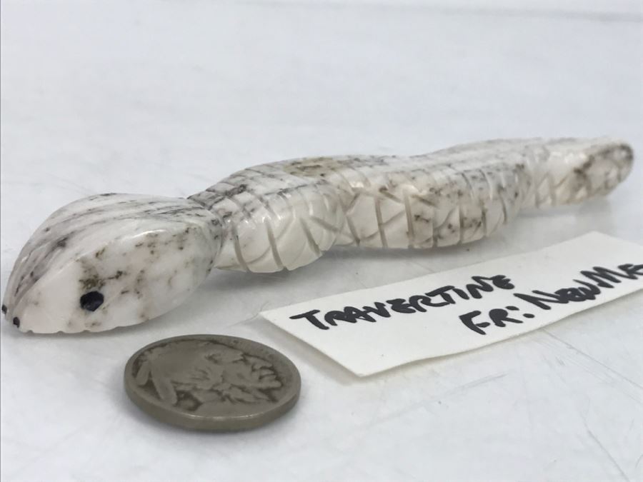 Native American Carved Rattle Snake Travertine Carving From New Mexico [Photo 1]