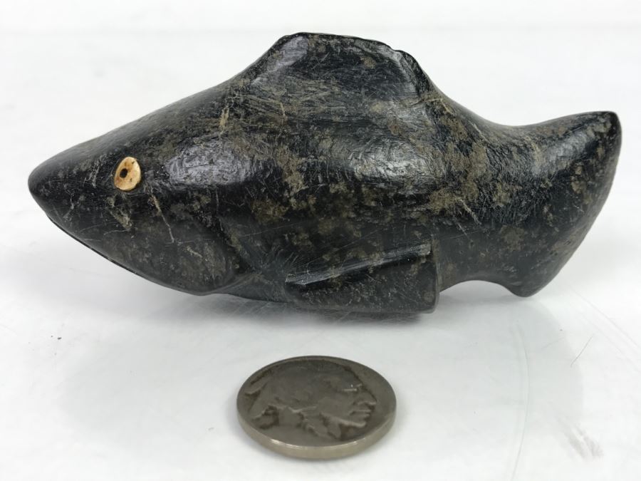 Antique Carved Stone Steatite Fish From Chumash Indian Native American Central Coast CA