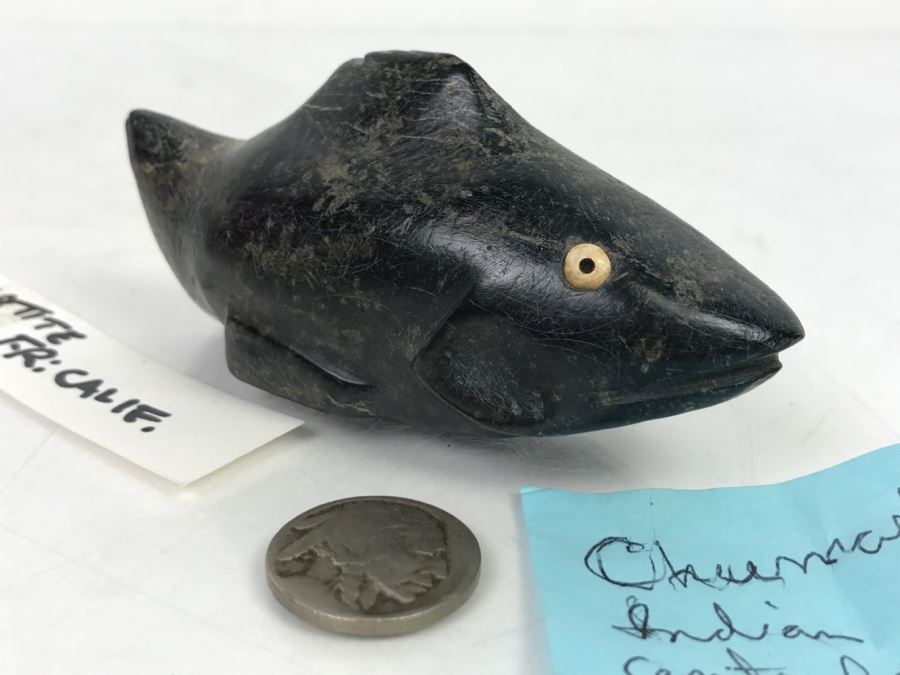 Antique Carved Stone Steatite Fish From Chumash Indian Native American Central Coast CA [Photo 3]
