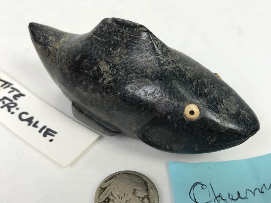 Antique Carved Stone Steatite Fish From Chumash Indian Native American Central Coast CA [Photo 4]