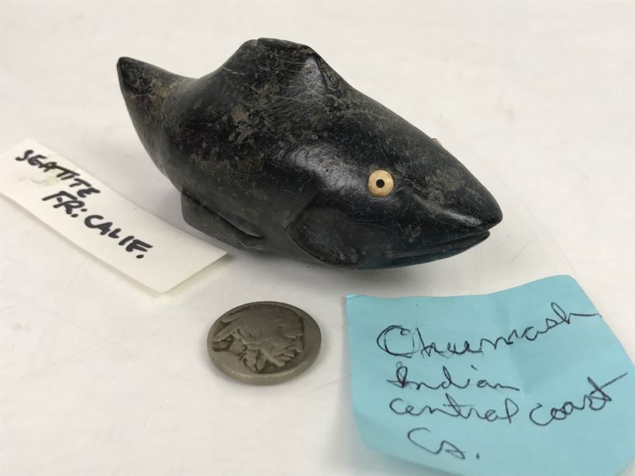Antique Carved Stone Steatite Fish From Chumash Indian Native American Central Coast CA [Photo 2]