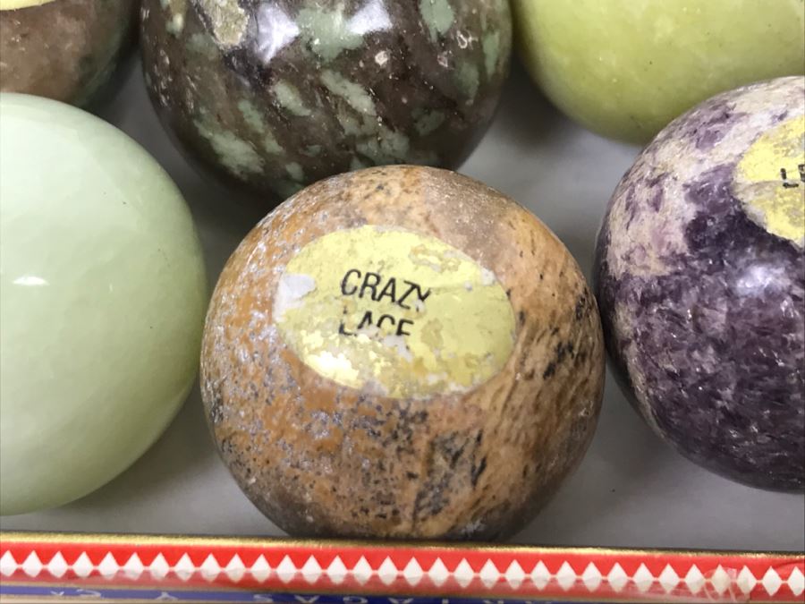 Various Carved Stones Spheres Nunderite, Crazy Lace, Lepidolite, Zebra Stone Marbles [Photo 8]
