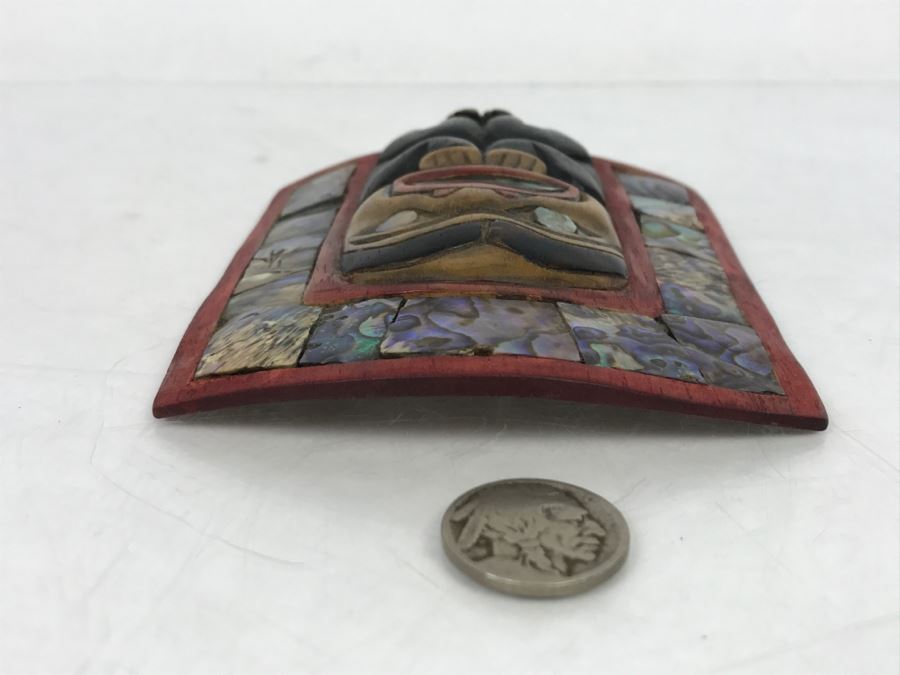 Rich LaValle Non-Indian Wood Carving Mask Made From Wood, Abalone And Paint Northwest Coastal Alaska Tlingit Highly Recognized [Photo 10]