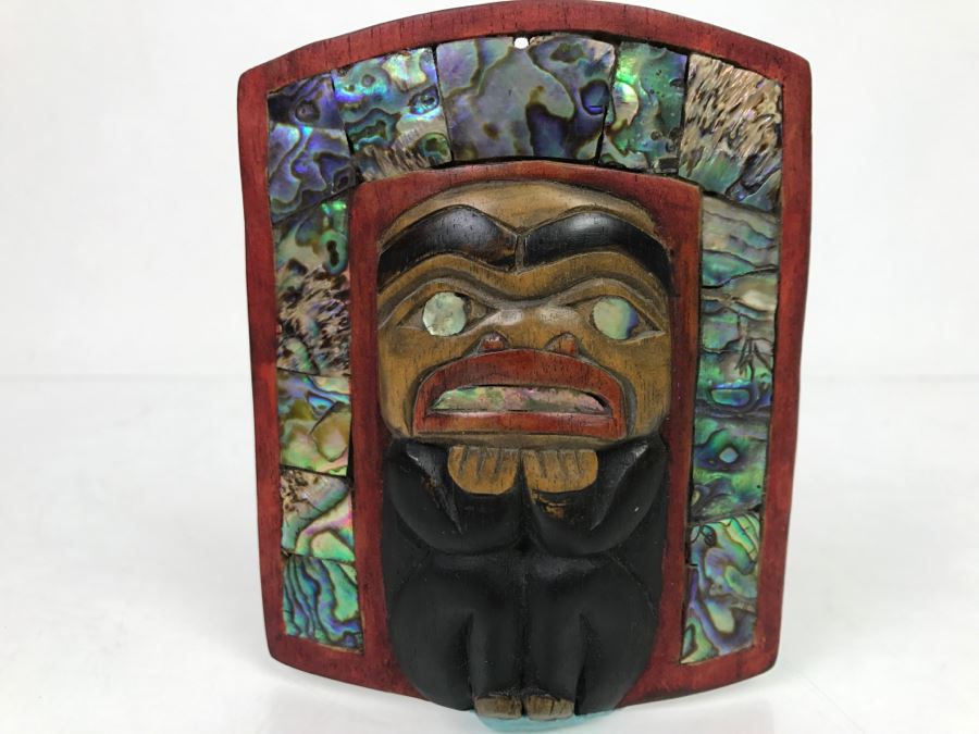 Rich LaValle Non-Indian Wood Carving Mask Made From Wood, Abalone And Paint Northwest Coastal Alaska Tlingit Highly Recognized [Photo 3]