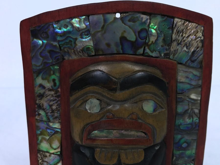 Rich LaValle Non-Indian Wood Carving Mask Made From Wood, Abalone And Paint Northwest Coastal Alaska Tlingit Highly Recognized [Photo 5]