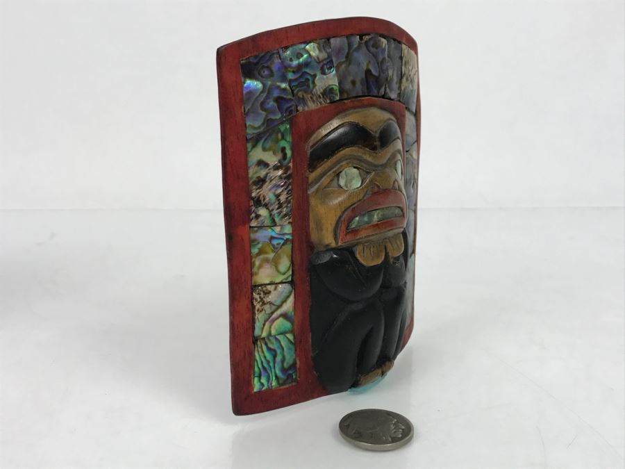 Rich LaValle Non-Indian Wood Carving Mask Made From Wood, Abalone And Paint Northwest Coastal Alaska Tlingit Highly Recognized [Photo 7]