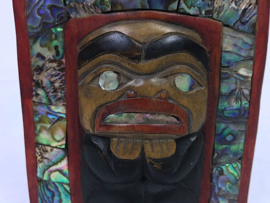 Rich LaValle Non-Indian Wood Carving Mask Made From Wood, Abalone And Paint Northwest Coastal Alaska Tlingit Highly Recognized [Photo 4]
