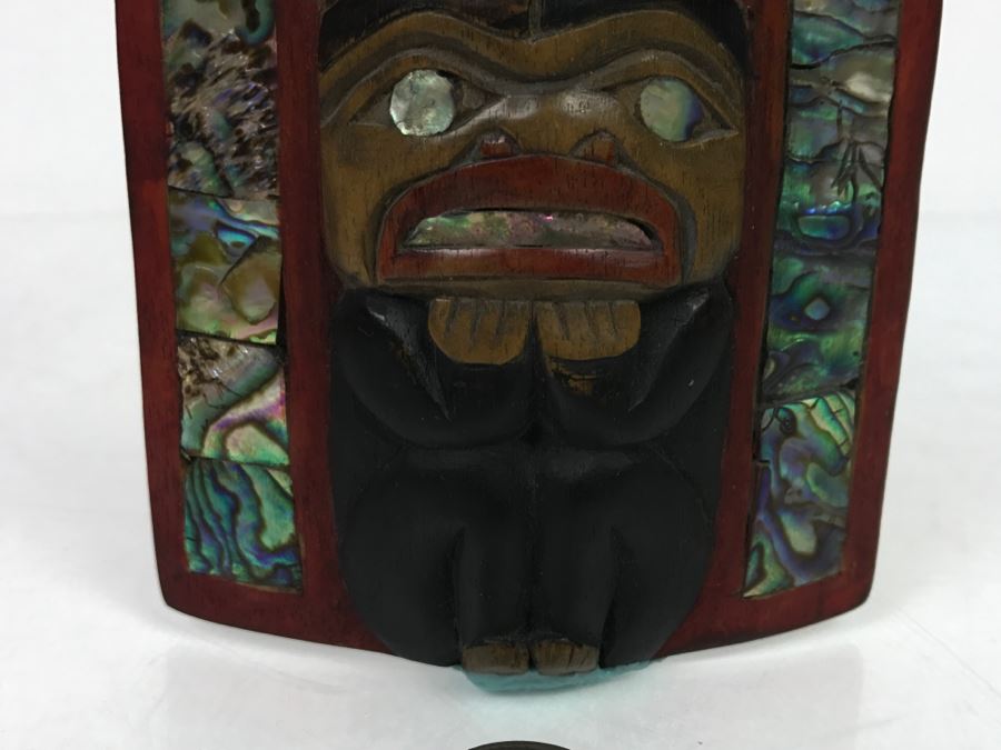 Rich LaValle Non-Indian Wood Carving Mask Made From Wood, Abalone And Paint Northwest Coastal Alaska Tlingit Highly Recognized [Photo 6]