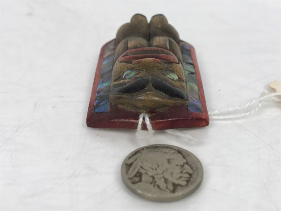 Rich LaValle Non-Indian Wood Carving Mask Made From Wood, Abalone And Paint Northwest Coastal Alaska Tlingit Highly Recognized [Photo 8]