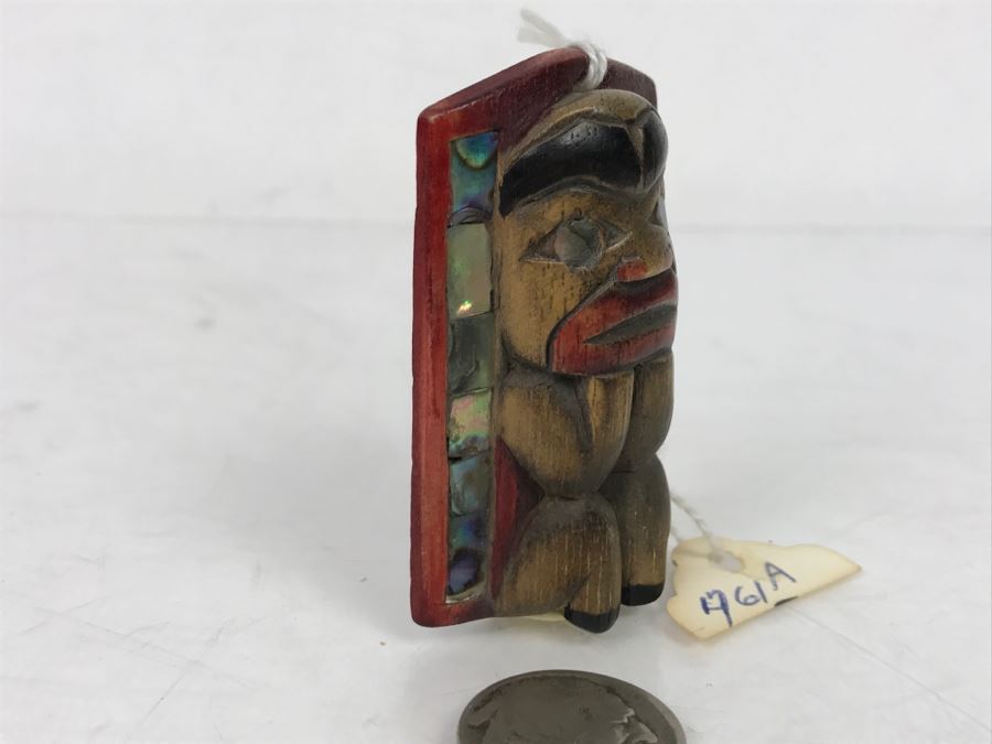 Rich LaValle Non-Indian Wood Carving Mask Made From Wood, Abalone And Paint Northwest Coastal Alaska Tlingit Highly Recognized [Photo 4]
